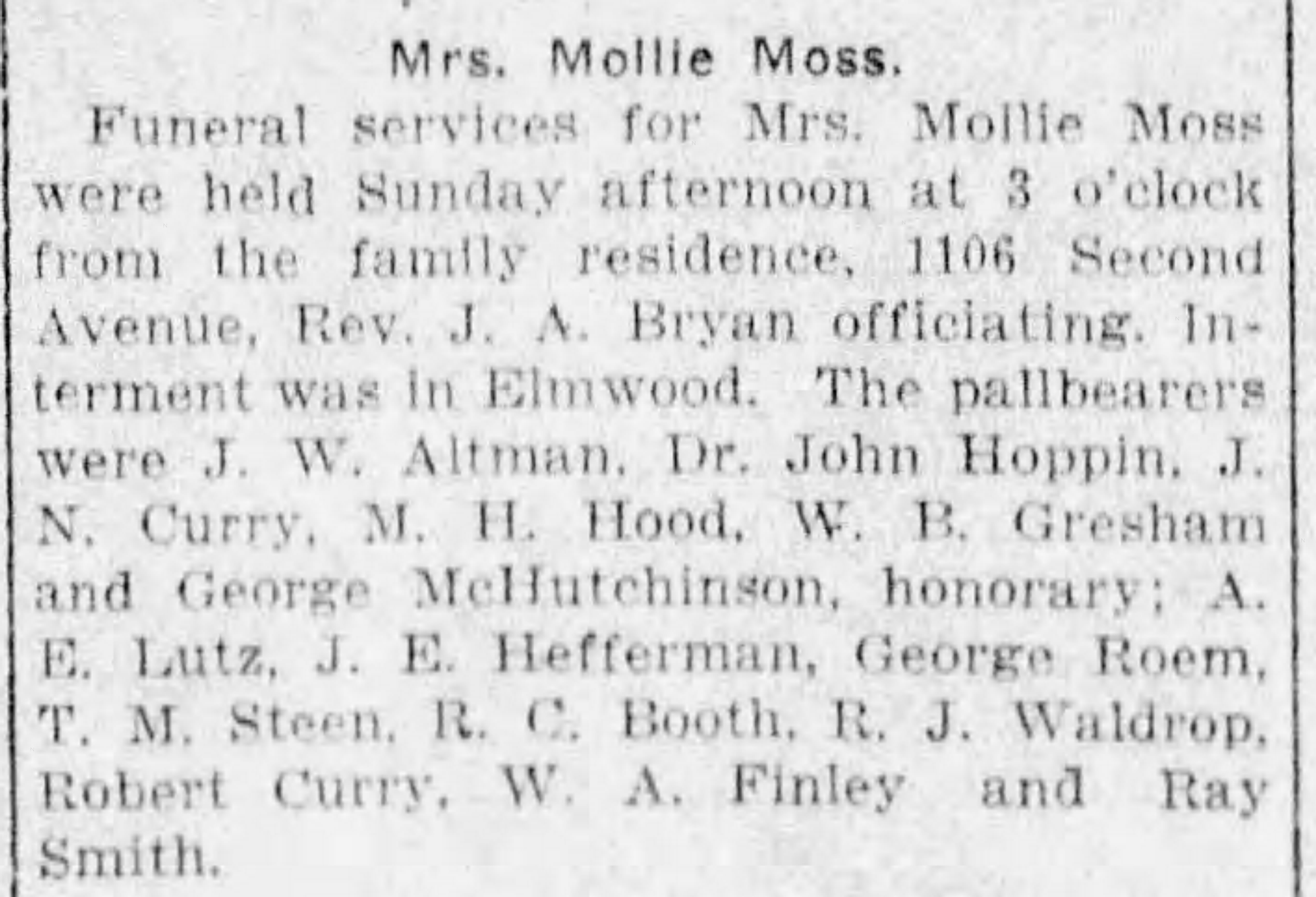 Mrs. Mollie Moss obituary